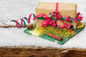 Nice packed Christmas present in the snow Nice packed Christmas present in the snow