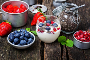 Yogurt with berries and chia seeds, superfood Yogurt with berries and chia seeds, superfood