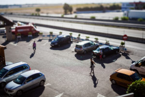 Parking lot by a highway, Guadalajara, Spain