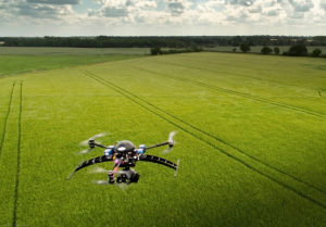 An Aeronavics Skyjib Y6 drone fitted with a Z15 gimbal and GH3 camera surveying a field in Suffolk, England