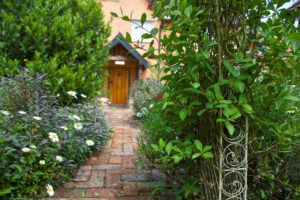 Brick path leading to cottage front door in Suffolk England