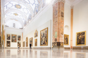 Visitors in the room V (Sevillian Baroque), Museum of Fine Arts, Seville, Spain.