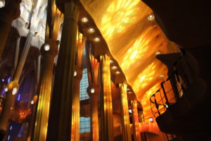 The sunlight shining through the windows of the Sagrada Familia The sunlight shining through the windows of the Sagrada Familia