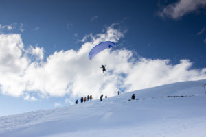 Paragliders take off on the Nordkette above Innsbruck