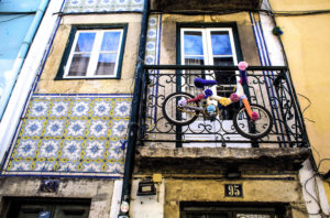 House facade, balcony, bicycle, Lisbon House facade, balcony, bicycle, Lisbon