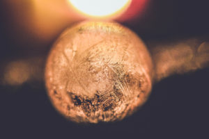 Soap bubbles, frozen
