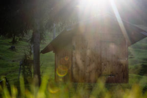 Germany, Bavaria, Mittenwald, hut, meadow Germany, Bavaria, Mittenwald, hut, meadow