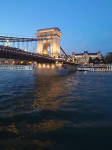 Hungary, Budapest, Chain Bridge at night