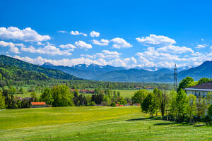 Germany, Bavaria, Tölzer Land, Isarwinkel, Gaißach, spring landscape against the Karwendel mountains