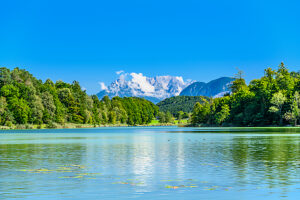 Austria, Tyrol, district Kufstein, Kramsach, Reintaler See against Kaisergebirge, view from west