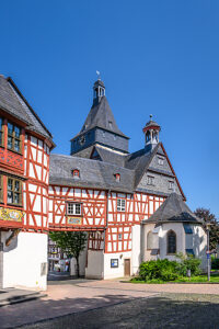 Germany, Hesse, Taunus, Bad Camberg, Amthof with upper tower and Hohenfeld chapel
