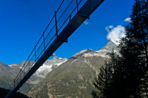 Charles Kuonen suspension bridge in back light, Randa, Valais, Switzerland Charles Kuonen suspension bridge in back light, Randa, Valais, Switzerland