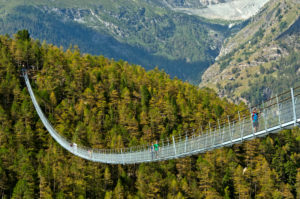 Charles Kuonen suspension bridge, longest pedestrian suspension bridge in the world, Randa, Valais, Switzerland Charles Kuonen suspension bridge, longest pedestrian suspension bridge in the world, Randa, Valais, Switzerland