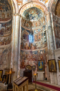 Apse of the Nikortsminda Episcopal Church decorated with 17th century frescoes, Racha Region, Georgia Apse of the Nikortsminda Episcopal Church decorated with 17th century frescoes, Racha Region, Georgia