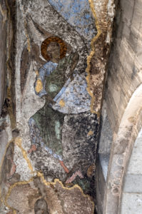 Archangel, wall painting from the 12th century, narthex of the Church of the Assumption, cave monastery Wardsia, Erusheti Mountains, Meskheti, Georgia Archangel, wall painting from the 12th century, narthex of the Church of the Assumption, cave monastery Wardsia, Erusheti Mountains, Meskheti, Georgia