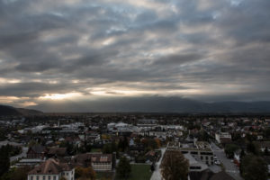 View of the Liebfrauenberg, clouds, Rankweil, settlement area View of the Liebfrauenberg, clouds, Rankweil, settlement area
