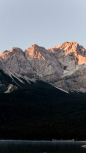 Sunrise in Grainau am Eibsee in Bavaria with alpine panorama Sunrise in Grainau am Eibsee in Bavaria with alpine panorama
