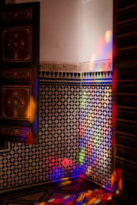 Bahia Palace Marrakech with palm trees, hand carved and play of lights Bahia Palace Marrakech with palm trees, hand carved and play of lights