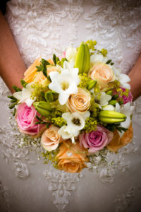 Detail, wedding, bride with bridal bouquet Detail, wedding, bride with bridal bouquet