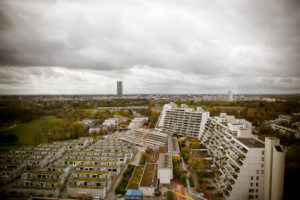 Aerial view from the Olympiapark over Olympiadorf in Munich Aerial view from the Olympiapark over Olympiadorf in Munich