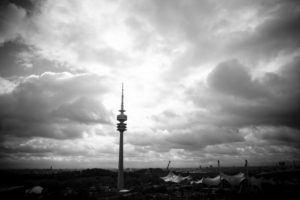 Aerial view from the Olympic Park over the Olympic Village and Tower in Munich Aerial view from the Olympic Park over the Olympic Village and Tower in Munich
