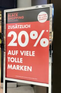 Black Friday poster on shop front in Stachus Passagen Munich Black Friday poster on shop front in Stachus Passagen Munich