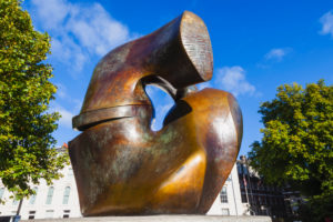 England, London, Westminster, Millbank, Riverside Walk Gardens, Sculpture titled "Locking Peace" by Henry Moore dated 1963 England, London, Westminster, Millbank, Riverside Walk Gardens, Sculpture titled "Locking Peace" by Henry Moore dated 1963