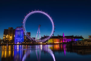 England, London, London Eye and County Hall Building at Night England, London, London Eye and County Hall Building at Night