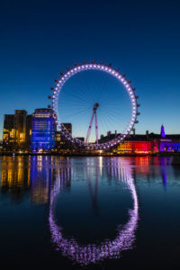England, London, London Eye and County Hall Building at Night England, London, London Eye and County Hall Building at Night