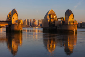 England, London, Greenwich, The Thames Barrier and River Thames England, London, Greenwich, The Thames Barrier and River Thames