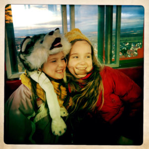 Two young girls in Freiburg im Breisgau, Baden-Wurttemberg, Germany,