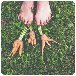 Woman's feet and carrots