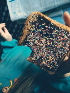 Nutella toast with sprinkles of my six year old daughter in Freiburg im Breisgau, Baden-Wuerttemberg,