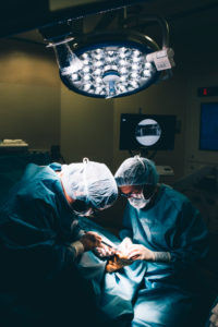 Surgeons during a foot surgery