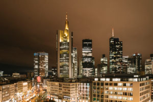 Germany, Hesse, Frankfurt, Illuminated city downtown at night Germany, Hesse, Frankfurt, Illuminated city downtown at night