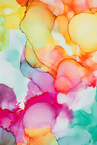 Swirling patterns of vivid colors create an engaging visual