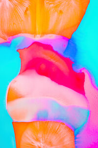 Neon pastel inks blend in beautiful swirls creating an abstract design