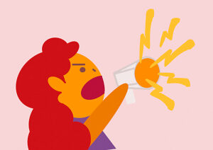 Illustration of an angry person shouting into a megaphone during a protest