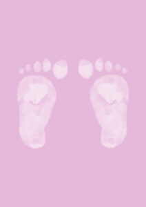 Illustration of baby footprints in pastel pink watercolor style