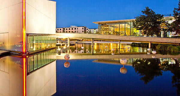 Wolfsburg, Autostadt, night photography, architecture, water reflexion, Wolfsburg, Autostadt, night photography, architecture, water reflexion,