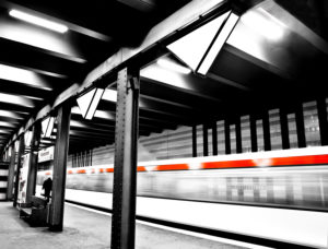 Hamburg, subway station, Klosterstern, arriving train Hamburg, subway station, Klosterstern, arriving train
