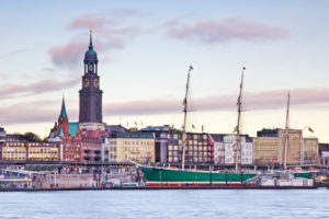 Hamburg, harbour, sailing ship, Rickmer Rickmers, sundown, Michel Hamburg, harbour, sailing ship, Rickmer Rickmers, sundown, Michel
