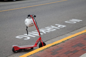 Canada, New Brunswick, St Andrews by the Sea, no parking scooter Canada, New Brunswick, St Andrews by the Sea, no parking scooter