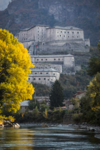 Fortress of Bard above the river Dora Baltea, province Aosta, Aosta Valley, Italy Fortress of Bard above the river Dora Baltea, province Aosta, Aosta Valley, Italy
