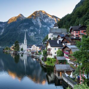 Sunrise over Hallstatt, UNESCO World Heritage, Hallstätter See, Salzkammergut, Upper Austria, Austria Sunrise over Hallstatt, UNESCO World Heritage, Hallstätter See, Salzkammergut, Upper Austria, Austria