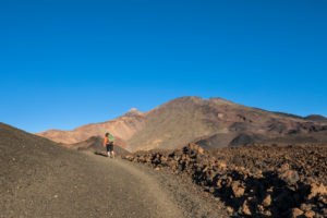 Hike in the volcanic landscape around the Montana de la Botija with a view of the volcanoes Pico del Teide (3718 m) and Pico Viejo (3135 m), El Teide National Park, UNESCO World Heritage, Tenerife, Canary Islands, Spain Hike in the volcanic landscape around the Montana de la Botija with a view of the volcanoes Pico del Teide (3718 m) and Pico Viejo (3135 m), El Teide National Park, UNESCO World Heritage, Tenerife, Canary Islands, Spain