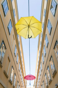The Sünnhof-Passage with colorful umbrellas, passage and Biedermeier inner courtyard between Landstrasser Hauptstrasse and Ungargasse, 3rd district, Landstrasse, Vienna, Austria The Sünnhof-Passage with colorful umbrellas, passage and Biedermeier inner courtyard between Landstrasser Hauptstrasse and Ungargasse, 3rd district, Landstrasse, Vienna, Austria