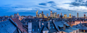 Frankfurt on the Main, Hessia, Germany, view to the Frankfurt skyline with the Westend in the foreground Frankfurt on the Main, Hessia, Germany, view to the Frankfurt skyline with the Westend in the foreground