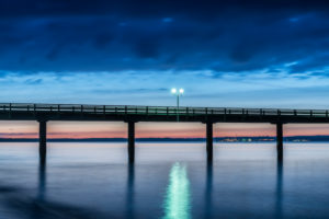 Binz, Mecklenburg-Western Pomerania, Germany, view to the pier in the dusk Binz, Mecklenburg-Western Pomerania, Germany, view to the pier in the dusk