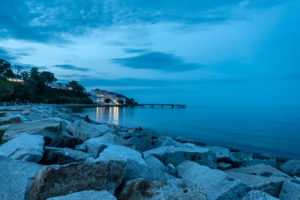 Sassnitz, the island of Rügen, Mecklenburg-Western Pomerania, Germany, Hotel Fürstenhof and pier in the dusk Sassnitz, the island of Rügen, Mecklenburg-Western Pomerania, Germany, Hotel Fürstenhof and pier in the dusk